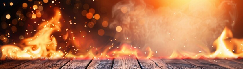 Sticker - Wooden Table with Fire Background.