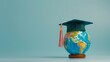 © improvee design - Graduation cap with miniature planet earth for global business education concept. AI generated