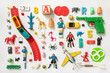 © Natalie Jeffcott - Flatlay of a colorful collection of vintage toys
