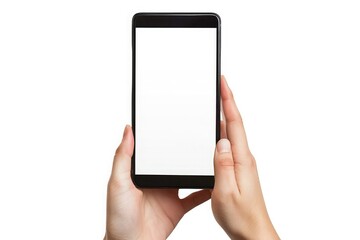 Wall Mural - male hand holding smartphone with blank screen on white background. mock up