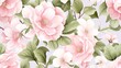 © Kultawatch - Seamless watercolor camellia flowers in full bloom with delicate leaves on a sophisticated backdrop