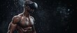 © HikikomorAI - Muscular African American Boxer Training with Virtual Reality Glasses on Black Background: Sweat, Immersion, Esports, Gaming, Copy Space.