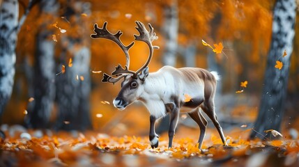 Wall Mural - Beautiful portrait of a reindeer in an idyllic setting