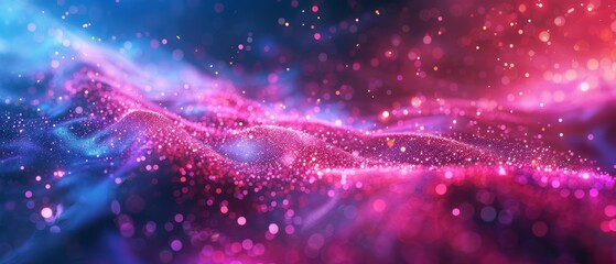Wall Mural - abstract background with pink and blue glowing particles.