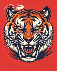  Detailed illustration of a tigers face with a red background