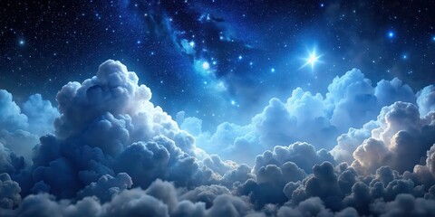 fluffy volumetric clouds against a starry night sky, night, clouds, volumetric, fluffy, dark blue, s