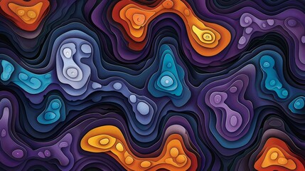 Abstract Wavy 3D Pattern in Blue, Orange and Purple