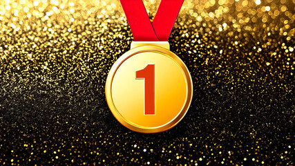 Wall Mural - gold first place winners medal. success achievement concept