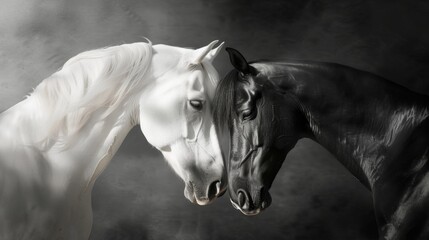 White and black horse close up portrait