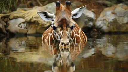 Wall Mural - Southern giraffe drinking water