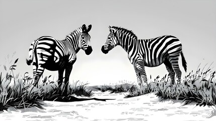 Wall Mural - Two lonely zebras in the wild