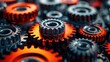 © bagoesanggito - Interlocking metal gears in motion with a glowing orange background