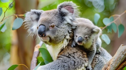 Wall Mural - Mother koala with baby on her back