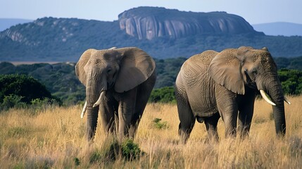 Wall Mural - African elephant bulls in the field of Eastern Cape, South Africa