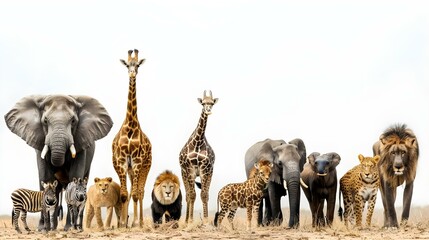 Wall Mural - Large group of African safari wildlife animals