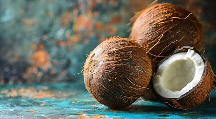 Poster - coconut on a wooden background