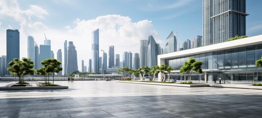 Modern Skyscraper with Large Blank Billboard Mockup in Dynamic Financial District