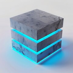 Poster - Three stacked concrete cubes with glowing blue light between each cube