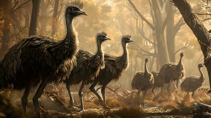 Wall Mural - Group of Emu birds in the wild