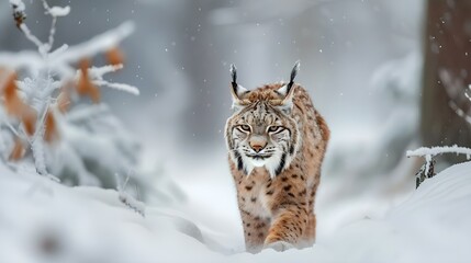 Wall Mural - Lynx walking in the snow