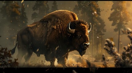 Poster - Bison in its natural habitat