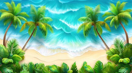 Wall Mural - summer landscape with palm trees