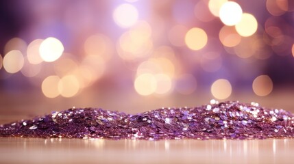 Elegant golden and violet abstract glitter confetti bokeh background for stylish designs