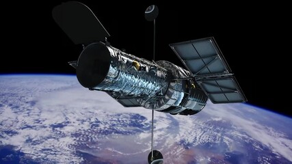 Wall Mural - Hubble Space Telescope in orbit. Earth on background.