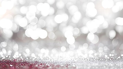 Wall Mural - Silver and white background with abstract glitter lights, de-focused, featuring minimalist maroon accents