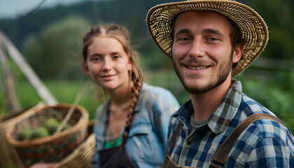 Portrait of an young farmer working with a young female colleague