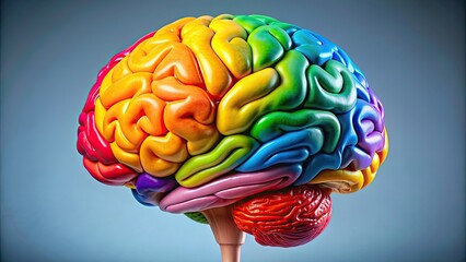 Poster - Colorful model of the human brain with different parts labeled, brain, anatomy, neuroscience, cognition, science