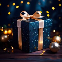 Wall Mural - christmas gift box with blurred background