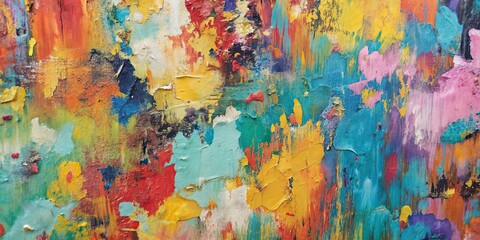 Wall Mural - Closeup of vibrant and texturized abstract painting , colorful, rough, art, texture, closeup, abstract