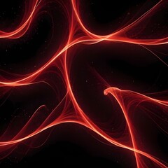 A background pattern of bright red, wavy lines and dots on a black background creates a dynamic and energetic abstract design.