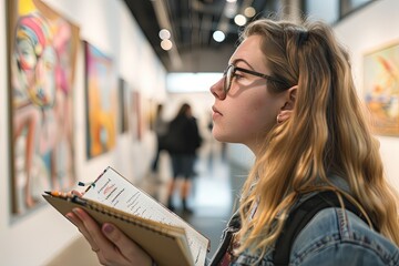 Canvas Print - a woman looking at art on display in a museum