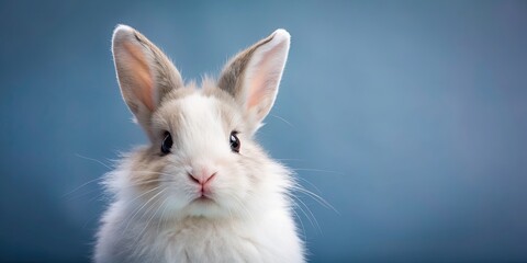 Poster - Adorable rabbit with fluffy white fur and pink nose, Cute, Bunny, Animal, Fluffy, Pet, Adorable, Sweet, Easter, Soft, Furry