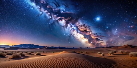 Poster - Desolate desert landscape under a starry night sky, desert, landscape, night, stars, sky, barren, remote, dry, vast