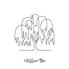 One continuous line drawing of Willow tree vector illustration. Tree plant themes in simple linear style vector design concept. Plant and nature education for students. Education design presentation