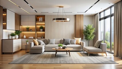 Poster - Modern living room with minimalist design and neutral color scheme, modern, living room, interior, house, home, design