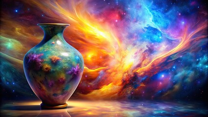 Poster - Vase made from colorful nebula with swirling patterns , space, galaxy, stars, cosmic, celestial, container, art, design