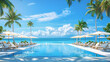 © olyphotostories - Beautifull luxury swimming pool near beach front, looking sea view and morning time background