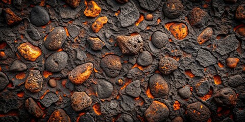 Sticker - Volcanic stone background with dark textured surfaces and unique patterns, volcano, stone, background, texture, dark