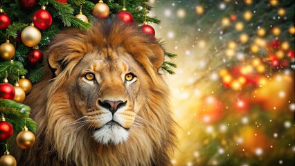 Sticker - Abstract lion with a captivating Christmas theme, lion, abstract, beautiful, alluring, Christmas, holiday, festive, decoration