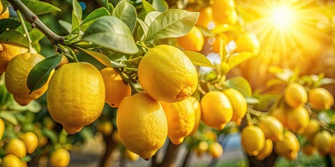 Canvas Print - Home-grown ripe lemons under natural sunlight , home-grown, natural, lemons, ripe, organic, fresh, citrus, yellow, fruit