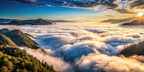 Poster - Clouds filling the valley, clouds, valley, mist, fog, atmospheric, ethereal, serene, landscape, weather, nature, mountain