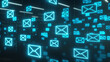 © Natalie Meerson - Digital Email Icons in Futuristic Style, Neon Blue, Communication Technology Concept
