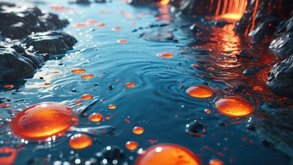 Canvas Print - Abstract Blue Water with Orange Droplets.