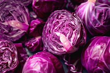 Sticker - Fresh red cabbage heads are piled together, showing a vibrant purple color and interesting texture