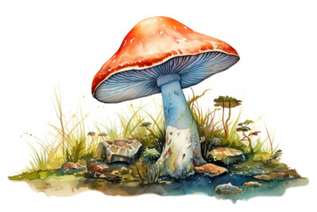 Poster - PNG watercolor illustration of a mushroom, isolate illustration on paper --ar 3:2