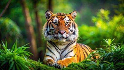 Wall Mural - beautiful bengal tiger in lush green habitat, bengal tiger, beautiful, wildlife, nature, predator, j